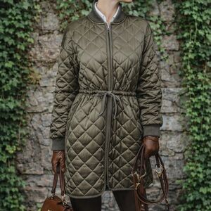 SEE BY CHLOE Quiet Luxury Olive Quilted Zip Front Jacket, 40